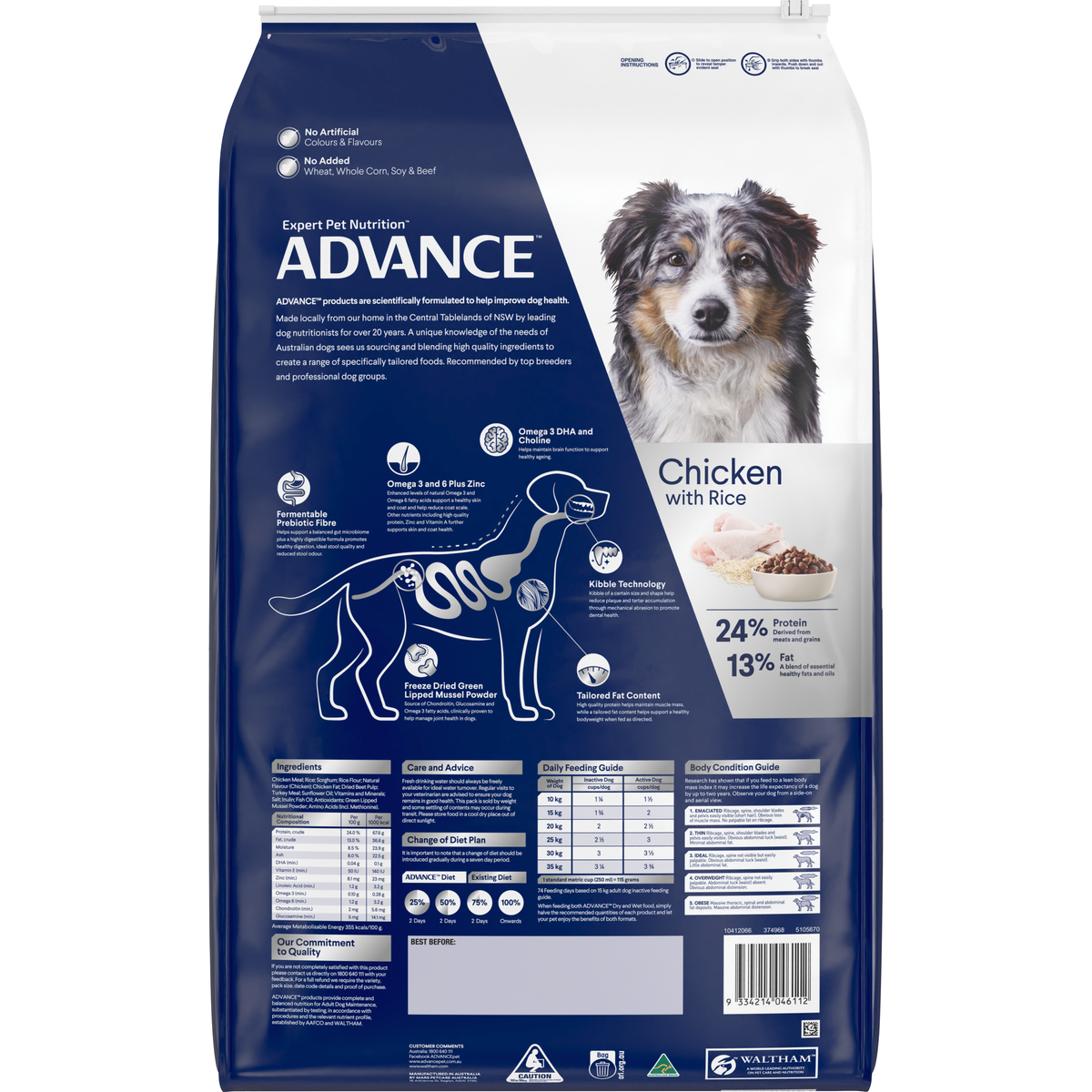 Back of the ADVANCE Healthy Ageing Medium Breed Chicken with Rice bag