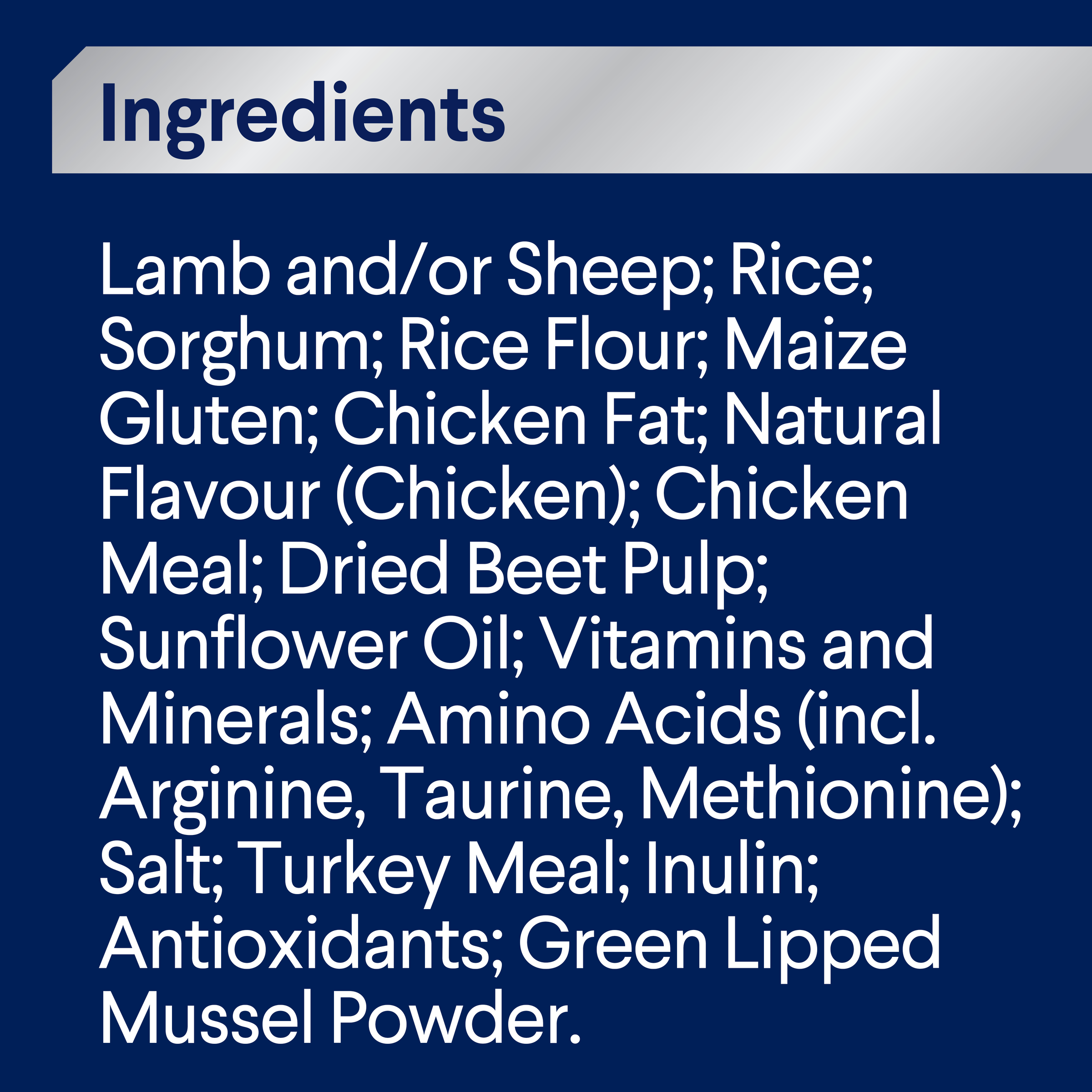 ADVANCE Adult Large Breed Lamb with Rice ingredients panel