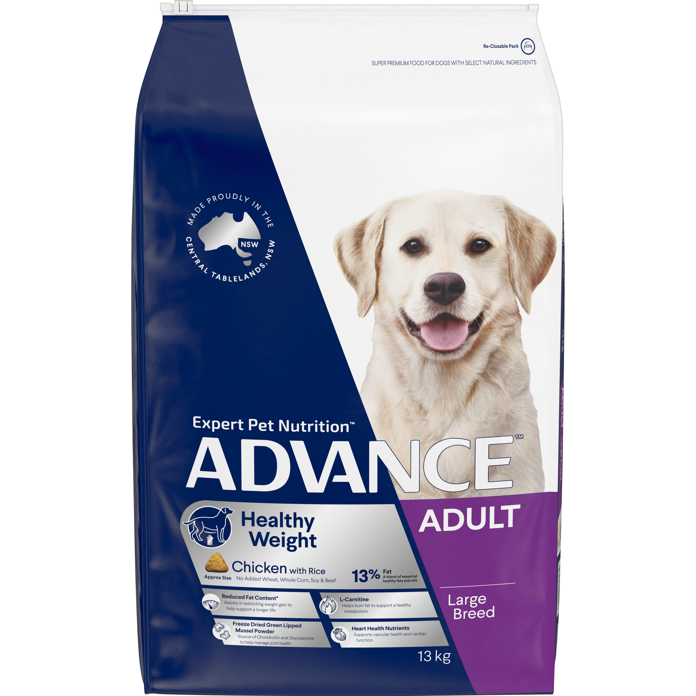 ADVANCE Healthy Weight Large Adult Dry Dog Food Chicken with Rice front of pack