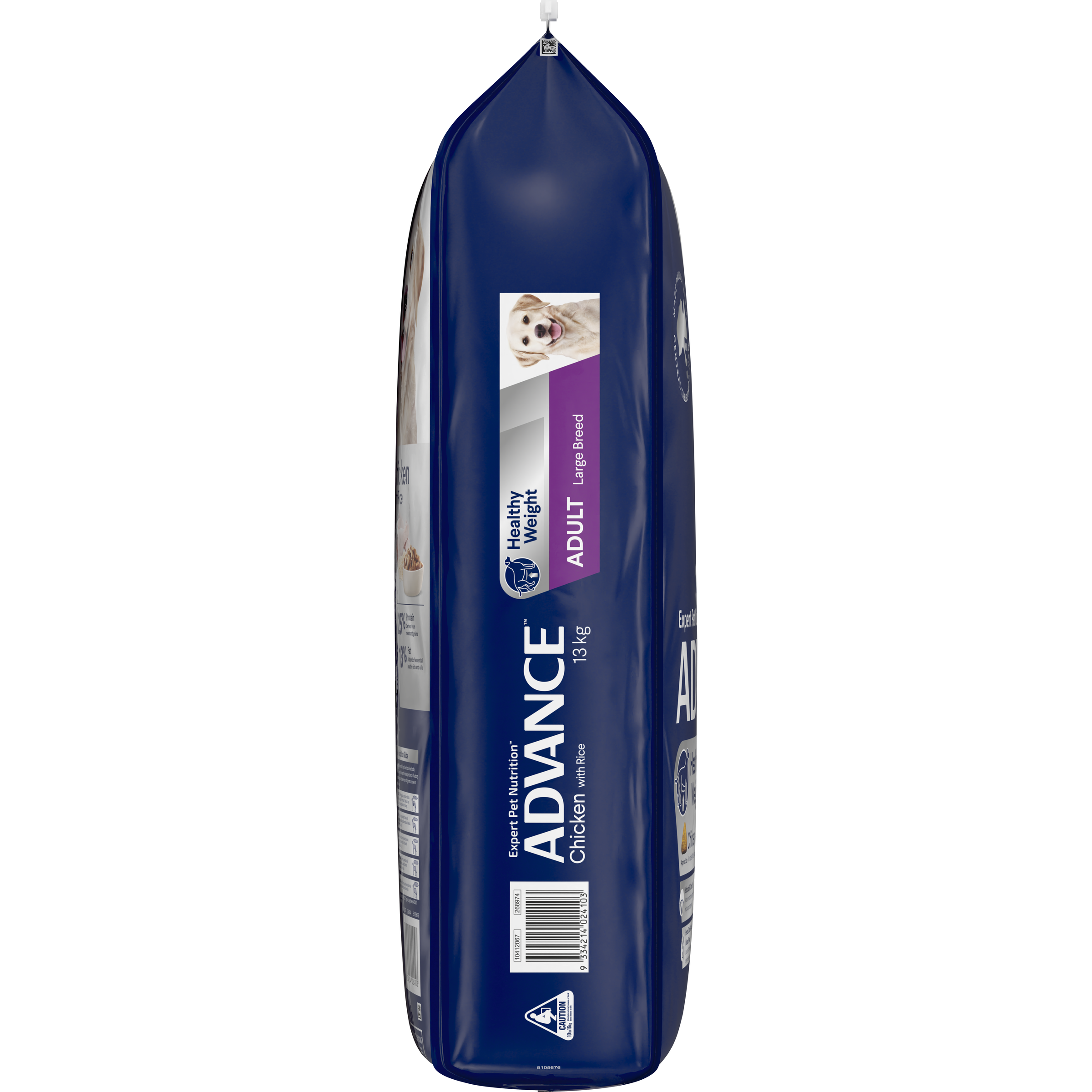 Left gusset of the ADVANCE Healthy Weight Adult Large Breed bag