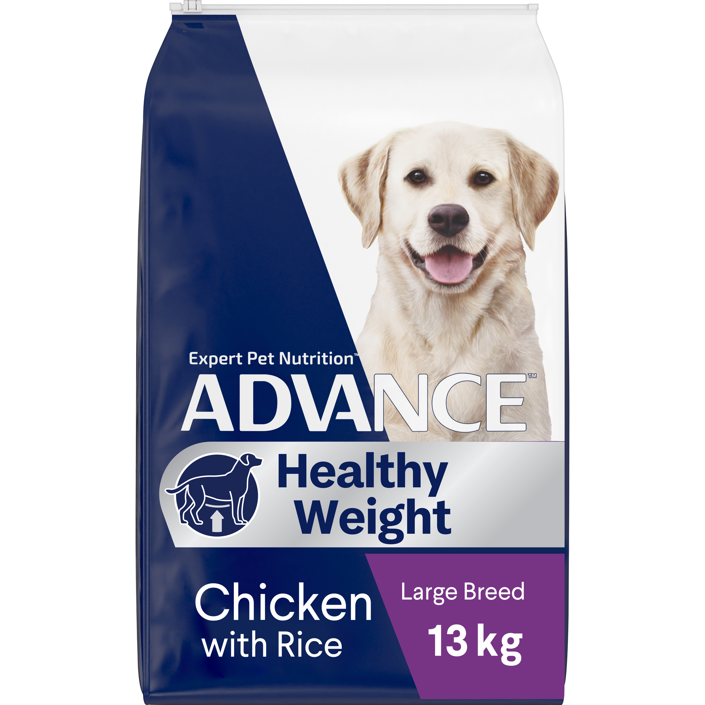 ADVANCE Healthy Weight Adult Large Breed Chicken with Rice 13kg bag, angled front view