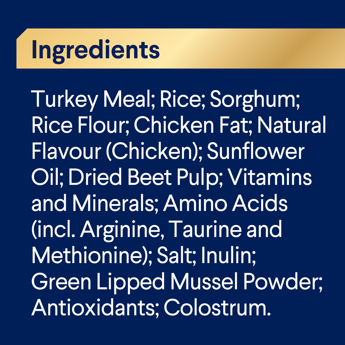 ADVANCE for all Shepherds Turkey with Rice ingredients panel