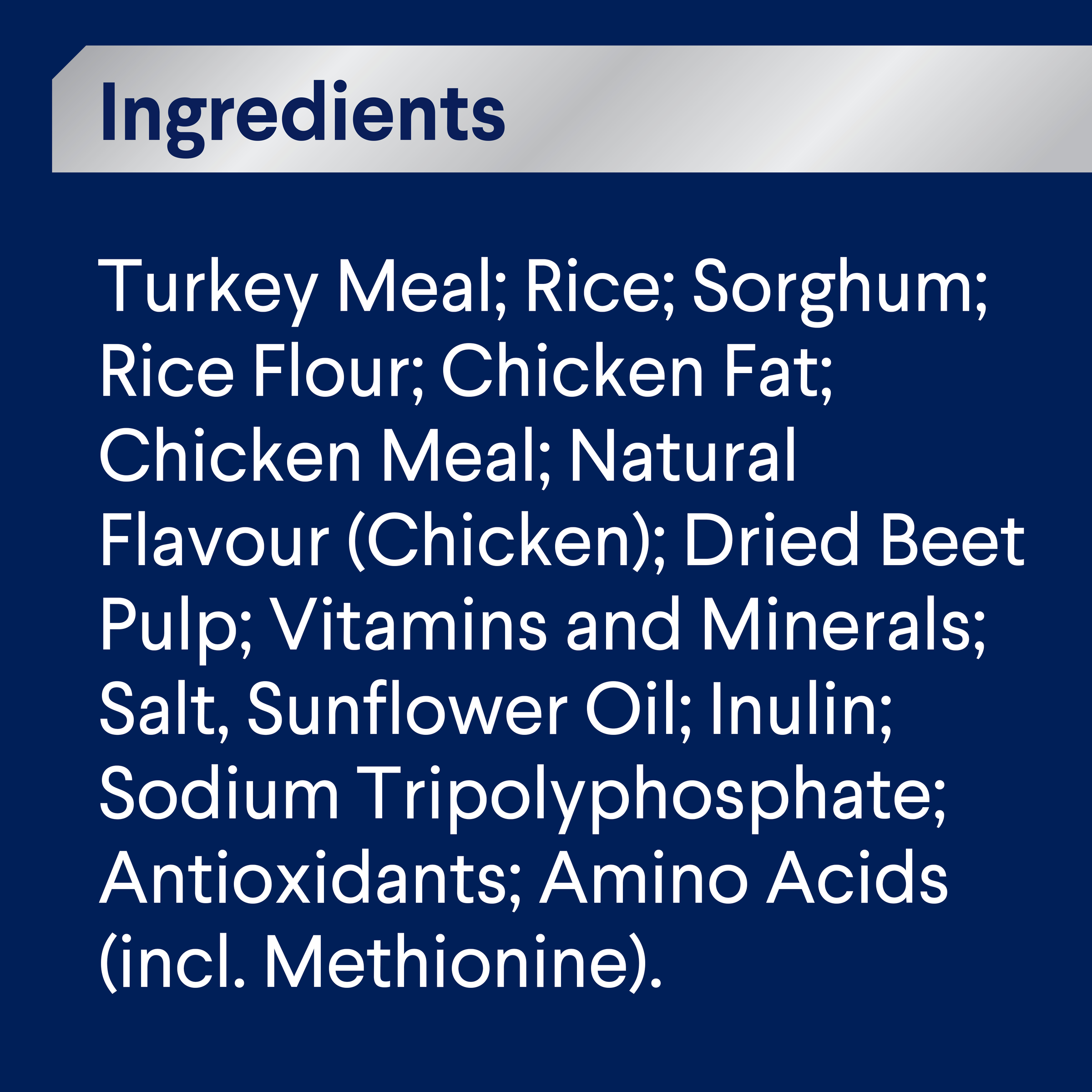 ADVANCE Adult Small Breed Turkey with Rice ingredients panel