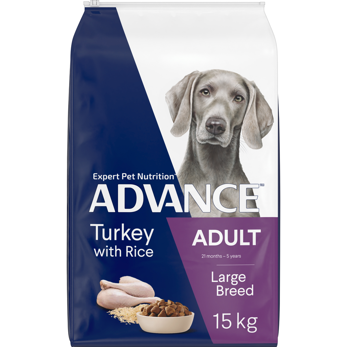 ADVANCE Adult Large Breed Turkey with Rice 15kg bag, angled front view
