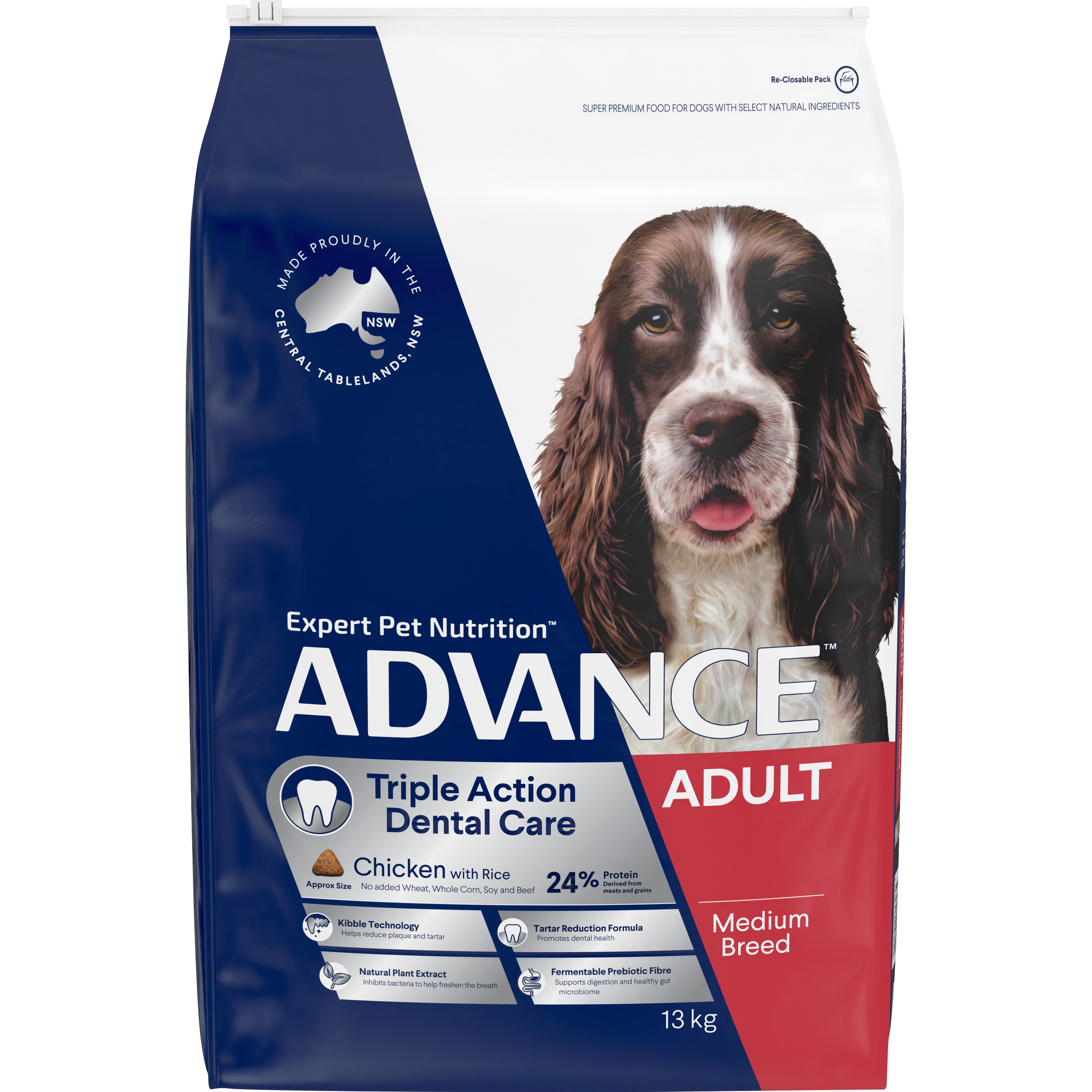 ADVANCE Triple Action Dental Care Medium Adult Dry Dog Food Chicken with Rice front of pack