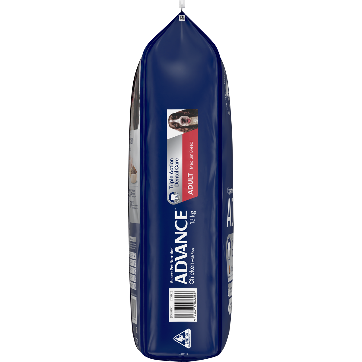 Left gusset of the ADVANCE Triple Action Dental Care Medium Breed bag