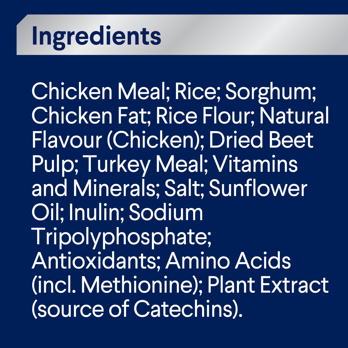 ADVANCE Triple Action Dental Care Medium Breed Chicken with Rice ingredients panel