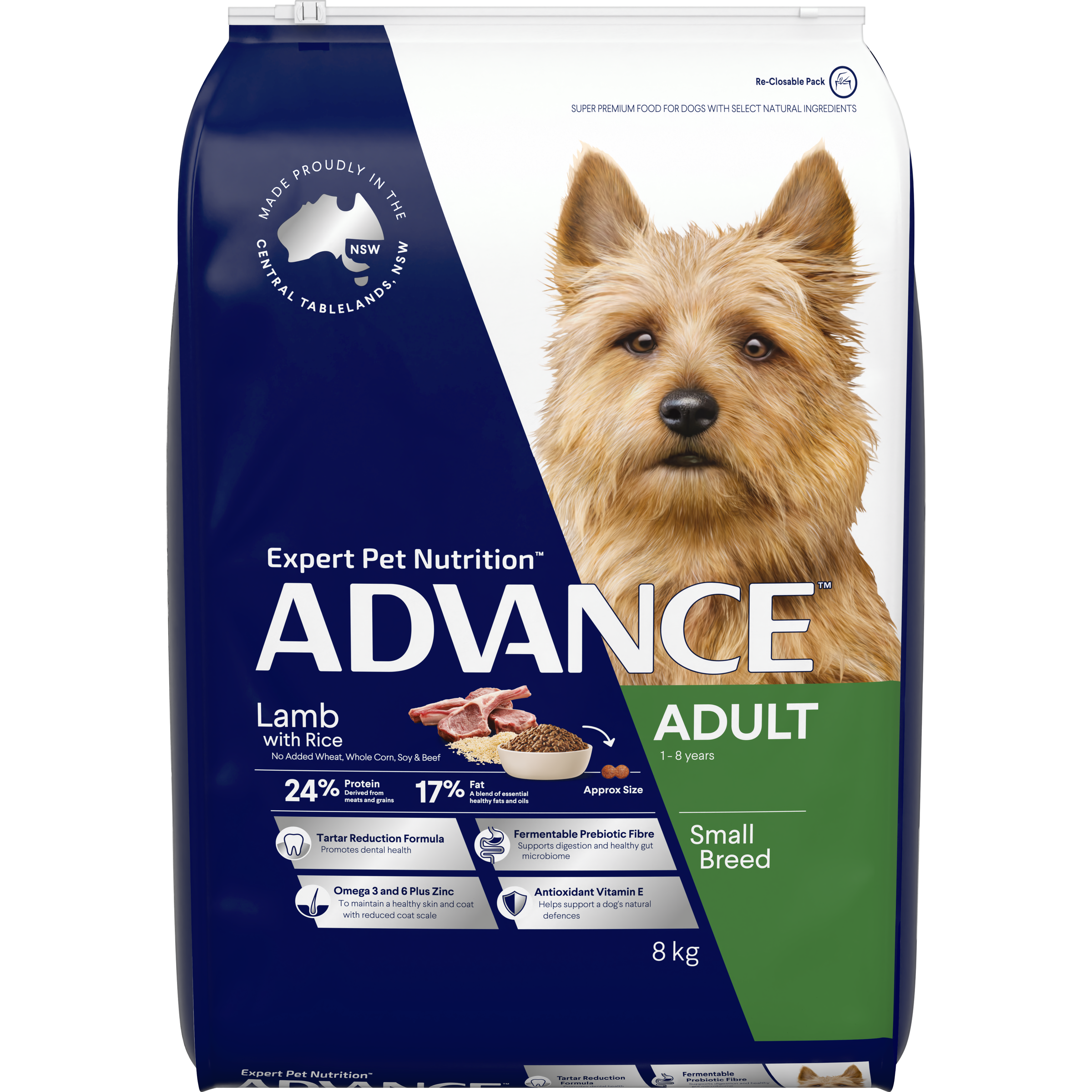 ADVANCE Small Adult Dry Dog Food Lamb with Rice front of pack