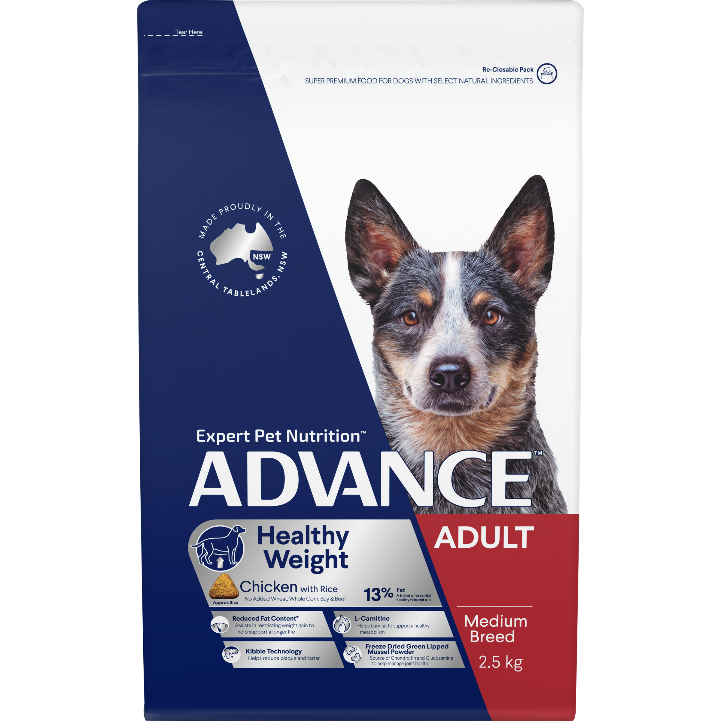 ADVANCE Healthy Weight Medium Adult Dry Dog Food Chicken with Rice front of pack