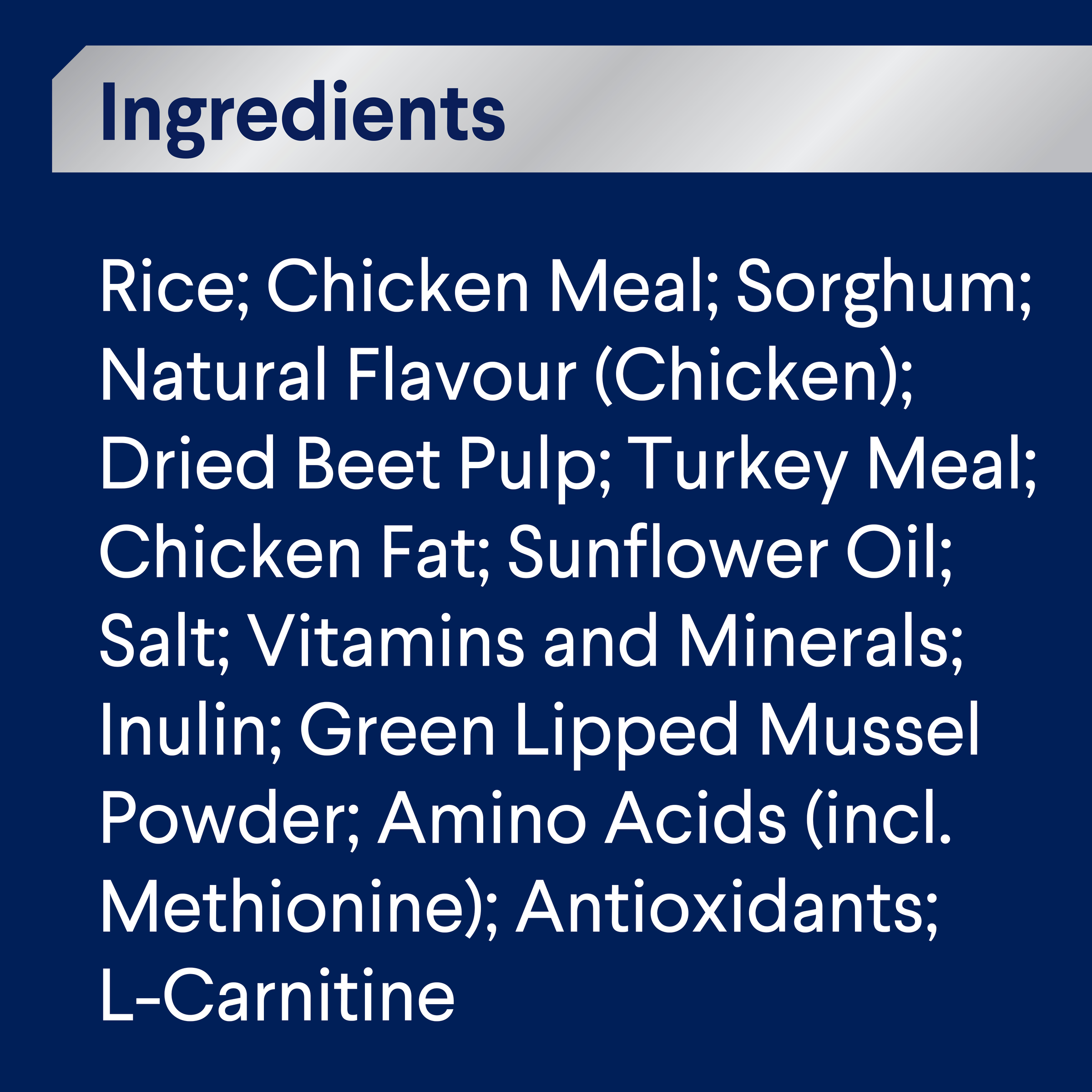ADVANCE Healthy Weight Adult Medium Breed ingredients panel