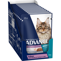 ADVANCE Indoor Adult Wet Cat Food Chicken & Turkey In Jelly 12x85g Pouches pack