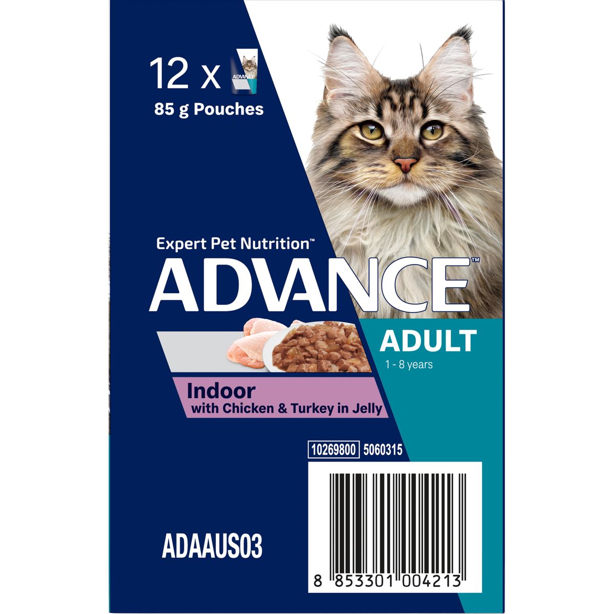Back of the ADVANCE Indoor Adult with Chicken and Turkey in Jelly pouch sleeve