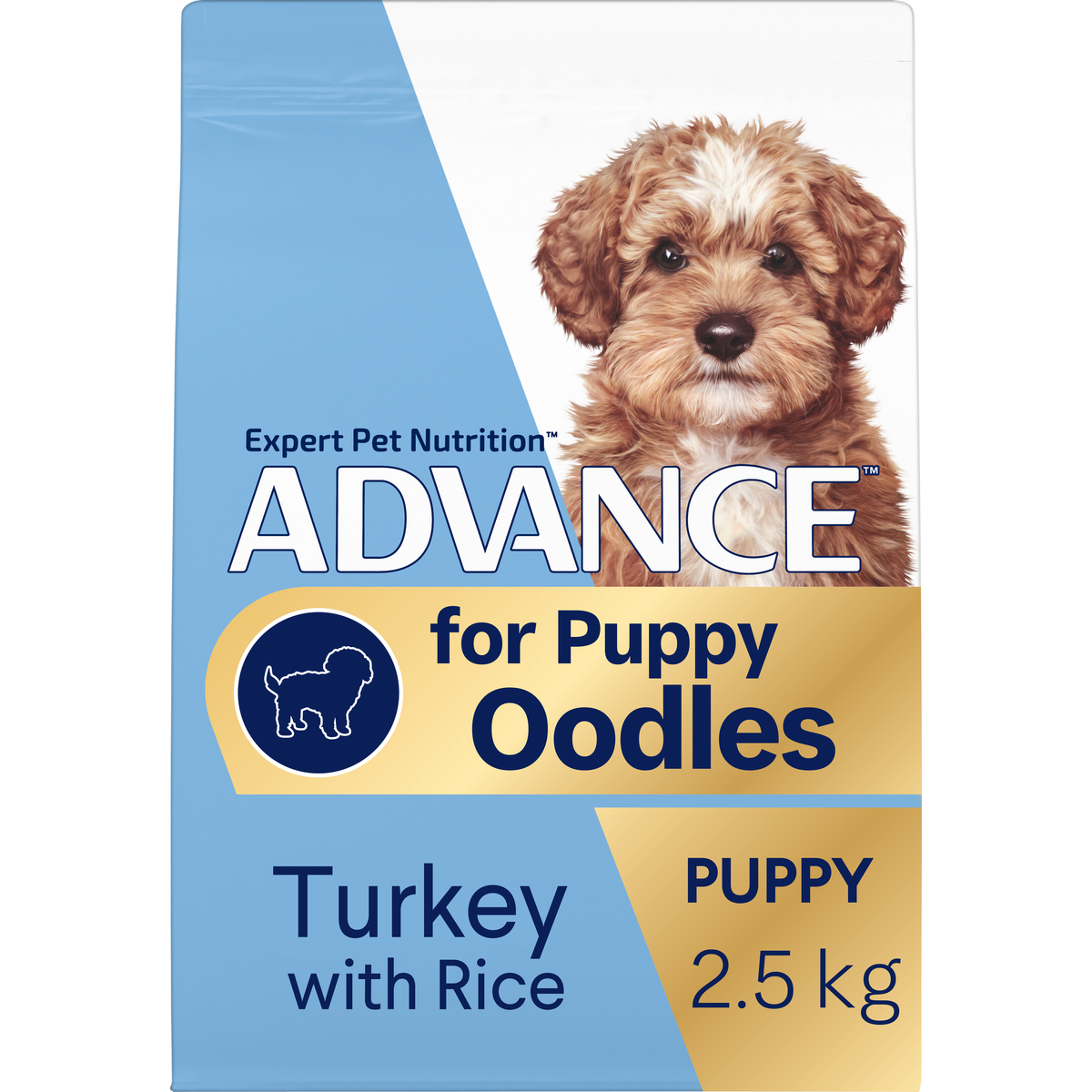 ADVANCE for Puppy Oodles Turkey with Rice 2.5kg bag, angled front view