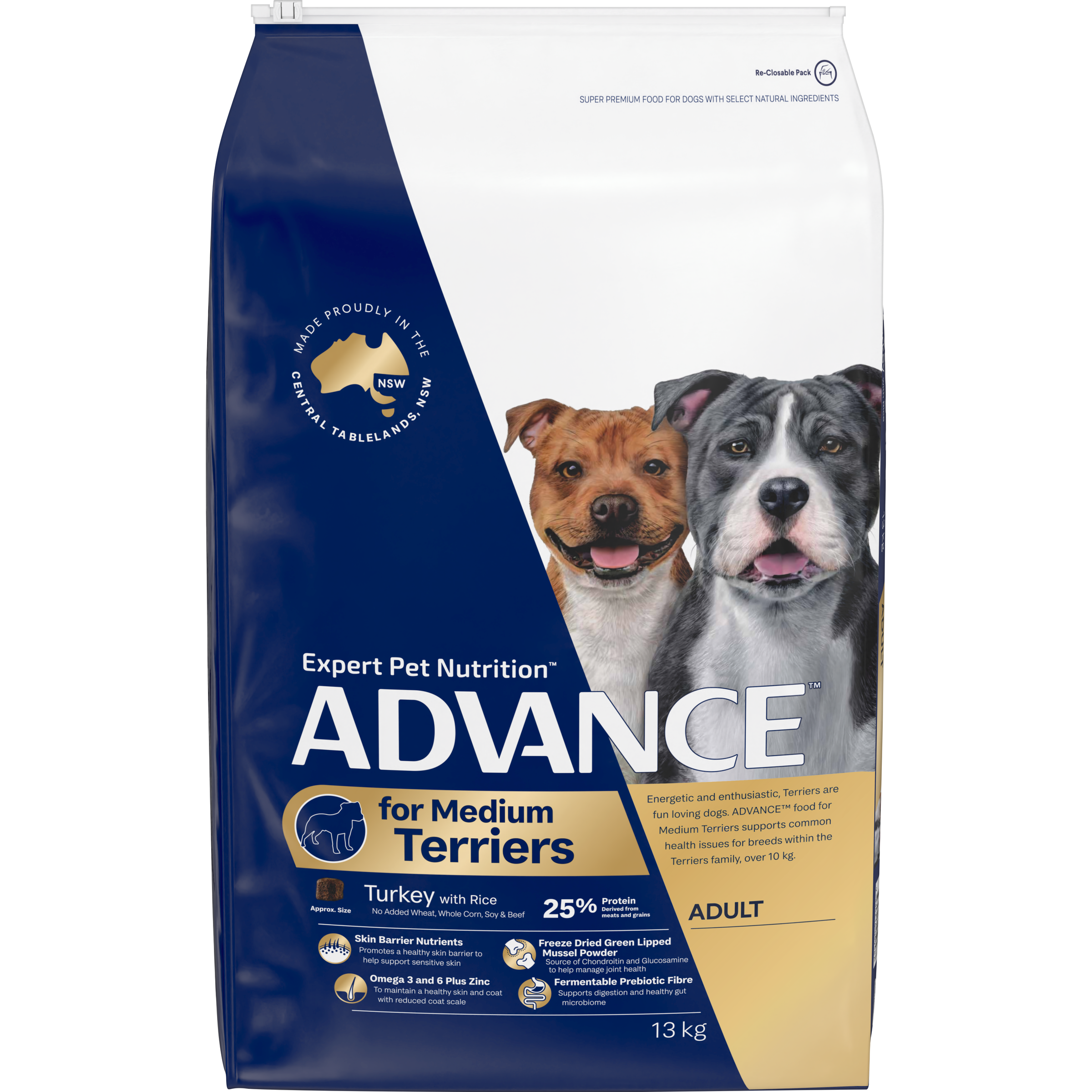 ADVANCE Medium Terriers Dry Dog Food Turkey with Rice front of pack