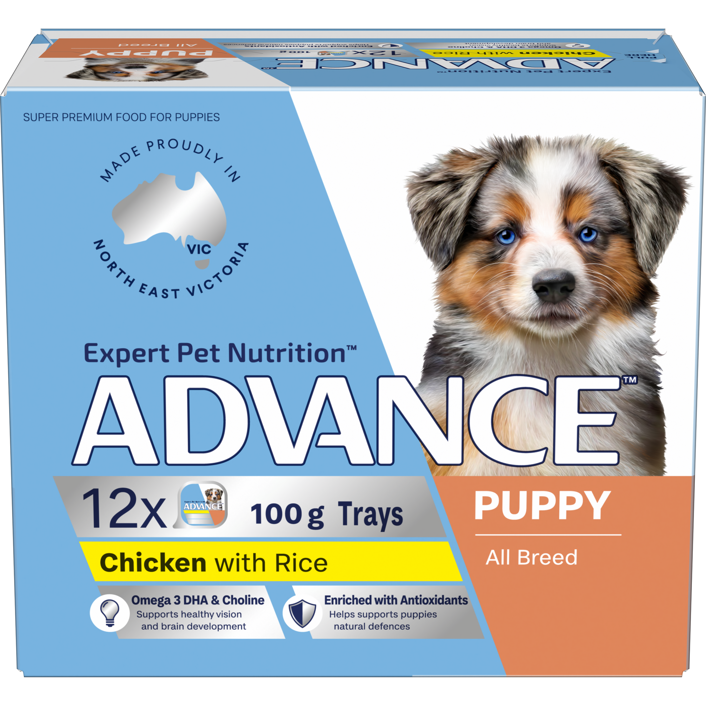 ADVANCE Puppy Single Serve Wet Dog Food Trays Chicken With Rice front of pack