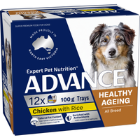ADVANCE Healthy Ageing Wet Dog Food Chicken with Rice 12 x 100g trays pack front