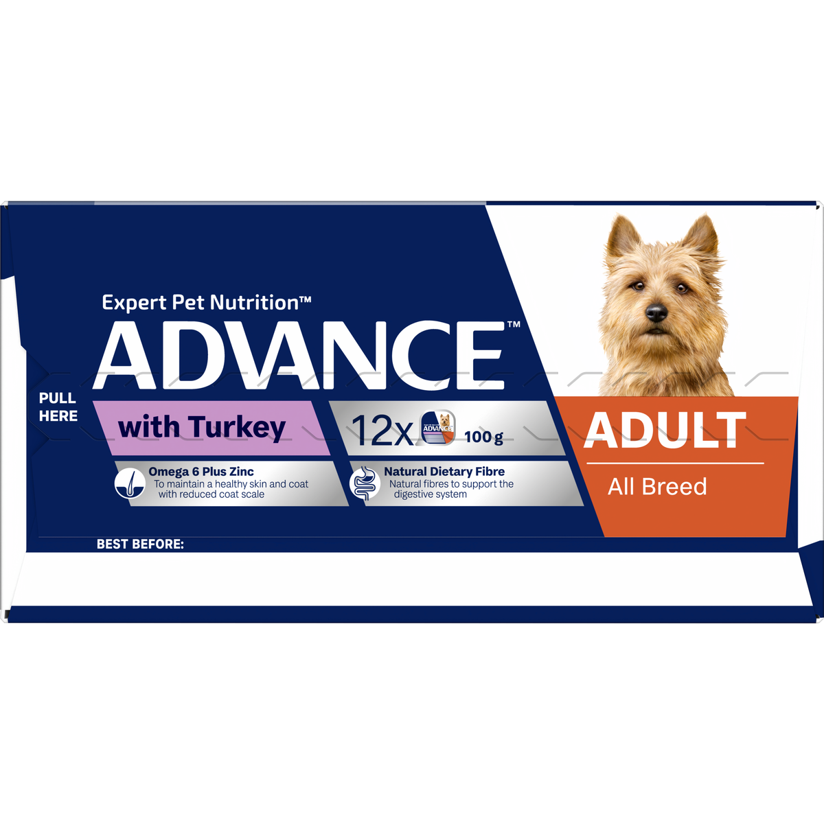 Top of the ADVANCE Adult with Turkey 12 x 100g tray carton