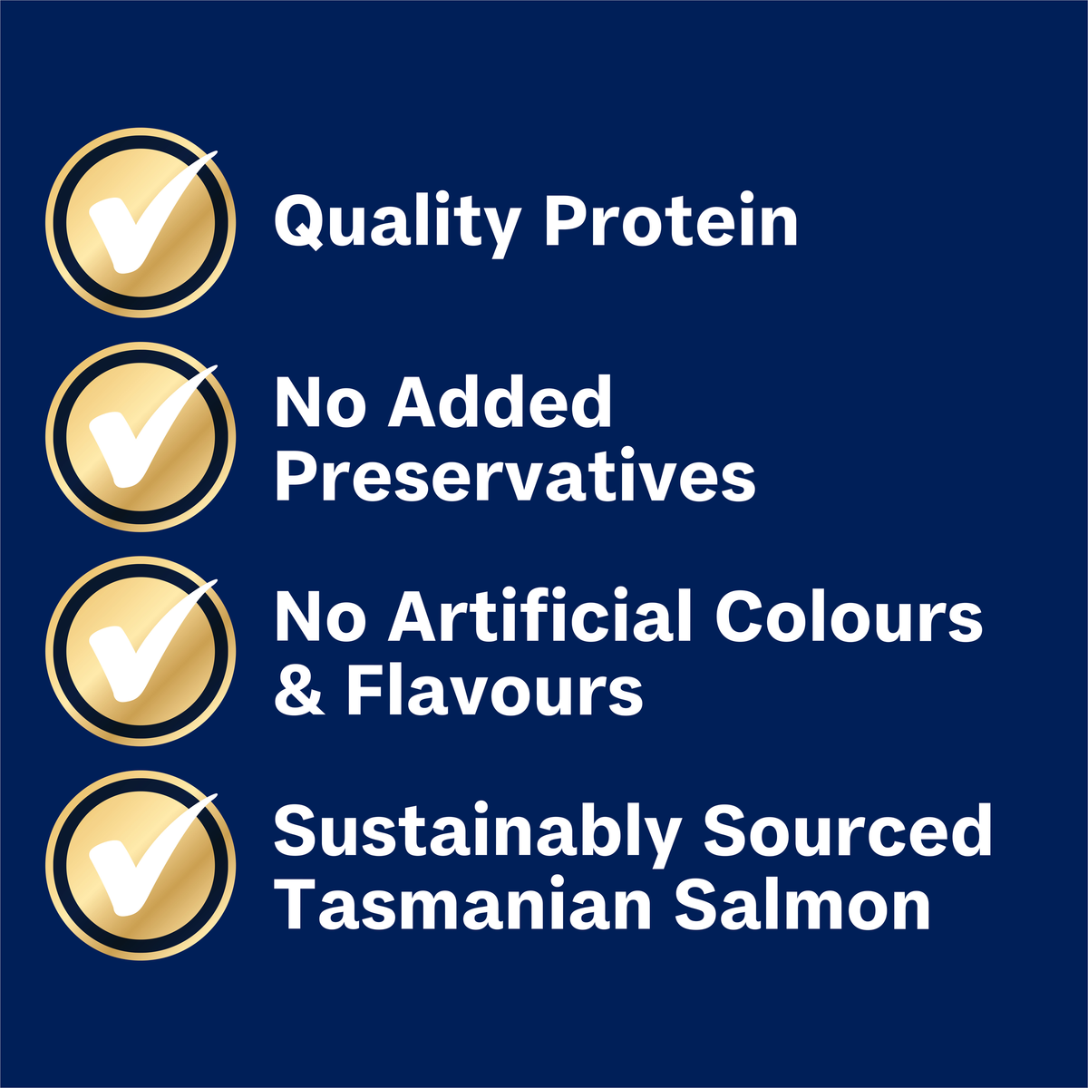 ADVANCE Oodles with Salmon claims: quality protein, no added preservatives, sustainably sourced Tasmanian salmon