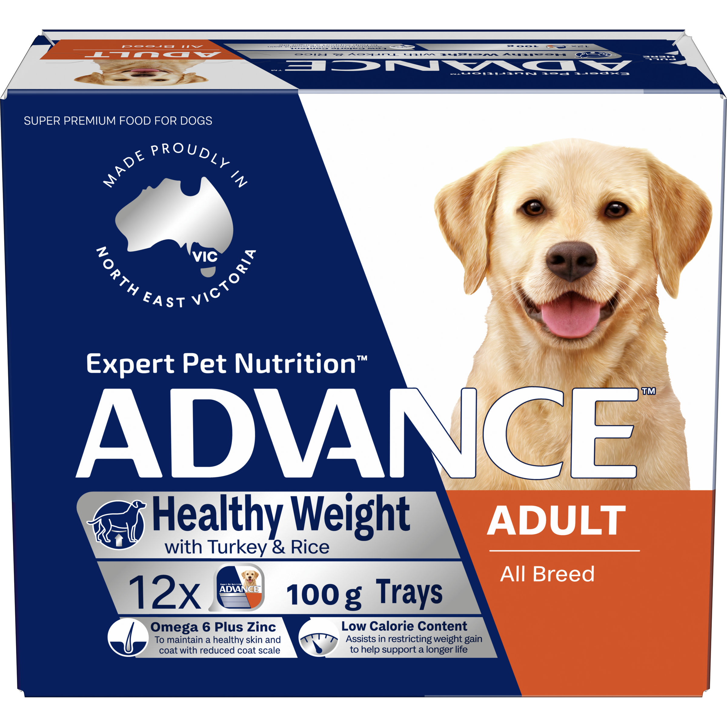 ADVANCE Adult Single Serve Wet Dog Food Trays Healthy Weight with Turkey & Rice front of pack