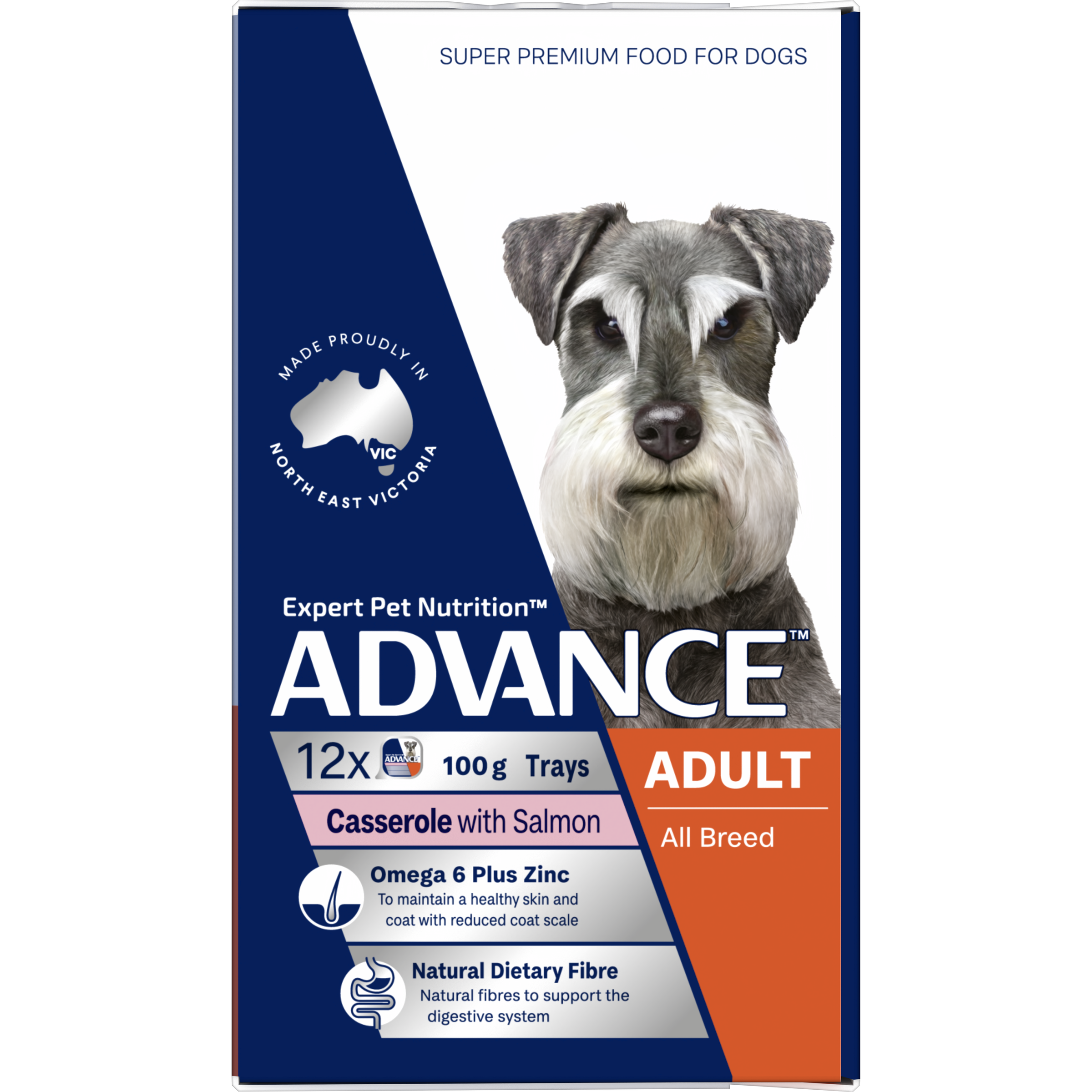 ADVANCE Adult Single Serve Wet Dog Food Trays Casserole with Salmon right side of pack