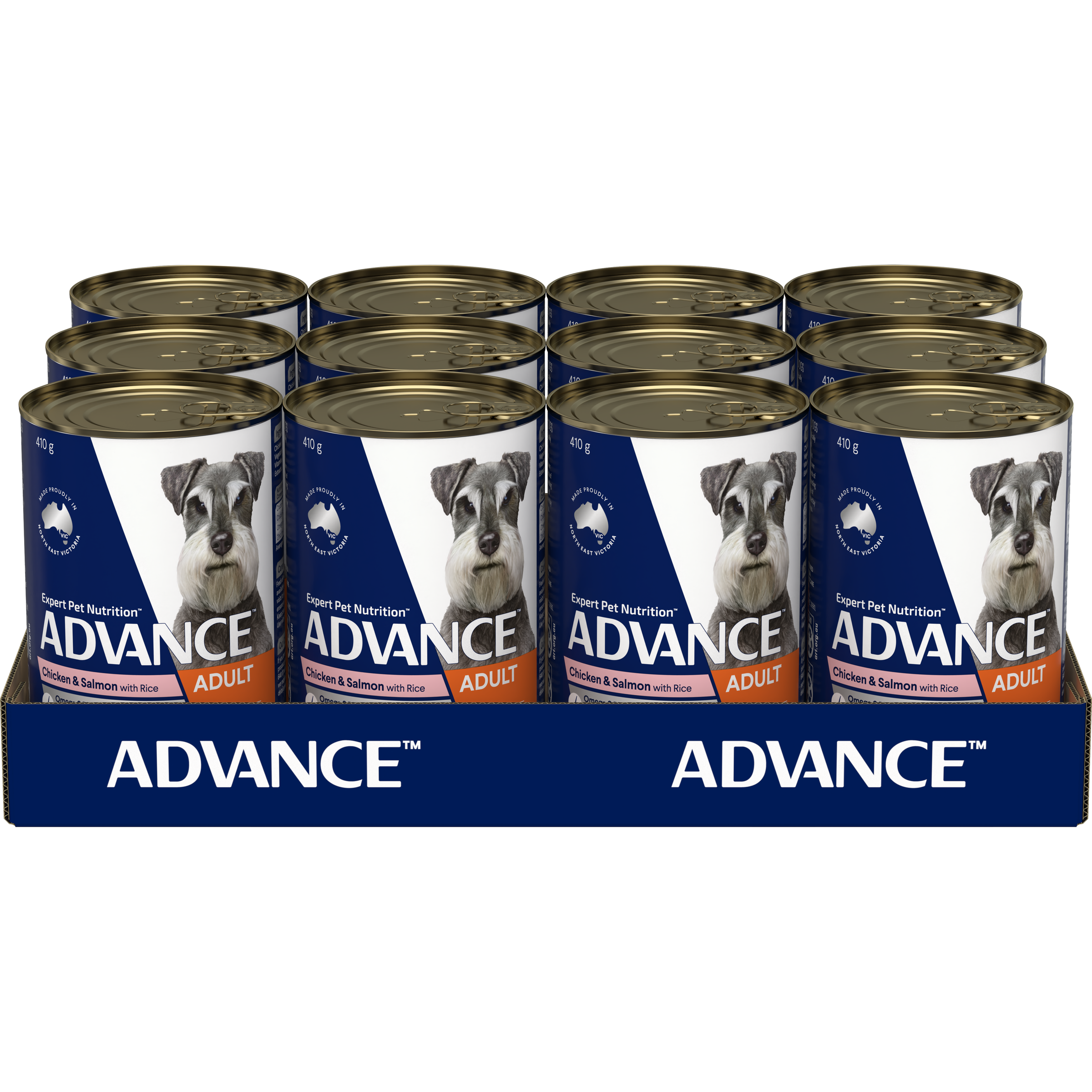 ADVANCE Adult Wet Dog Food Chicken & Salmon with Rice 410g/700g front of pack
