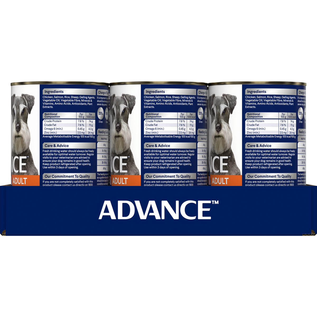 ADVANCE Adult Chicken and Salmon with Rice 12 can tray, alternate side view