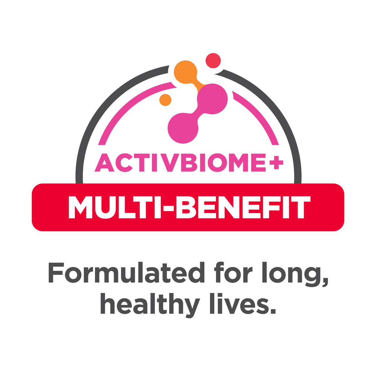 Hill's Science Diet ActivBiome+ Multi Benefit graphic: formulated for long, healthy lives