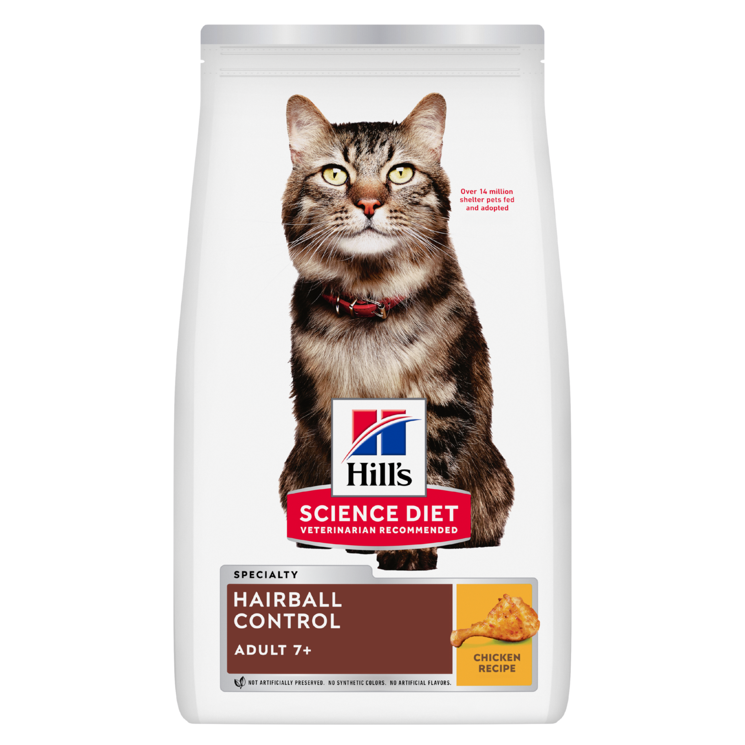 Hill's Science Diet Dry Cat Food Adult 7+ Senior Hairball Control front of pack