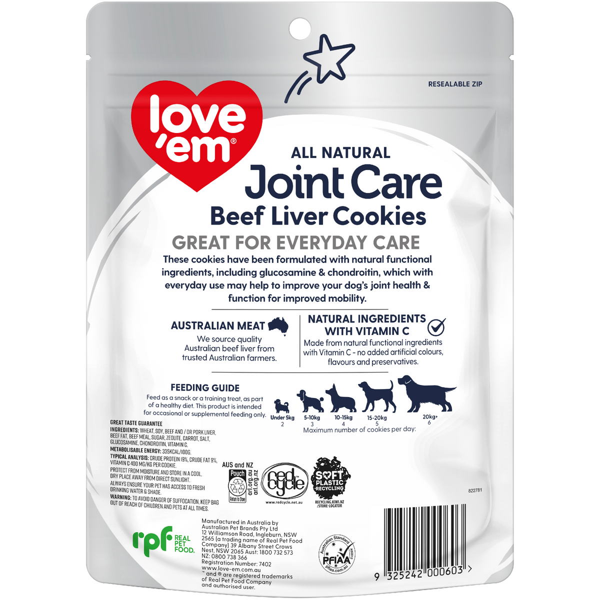 Love'em Beef Liver Joint Care Cookie Dog Treats back of pack