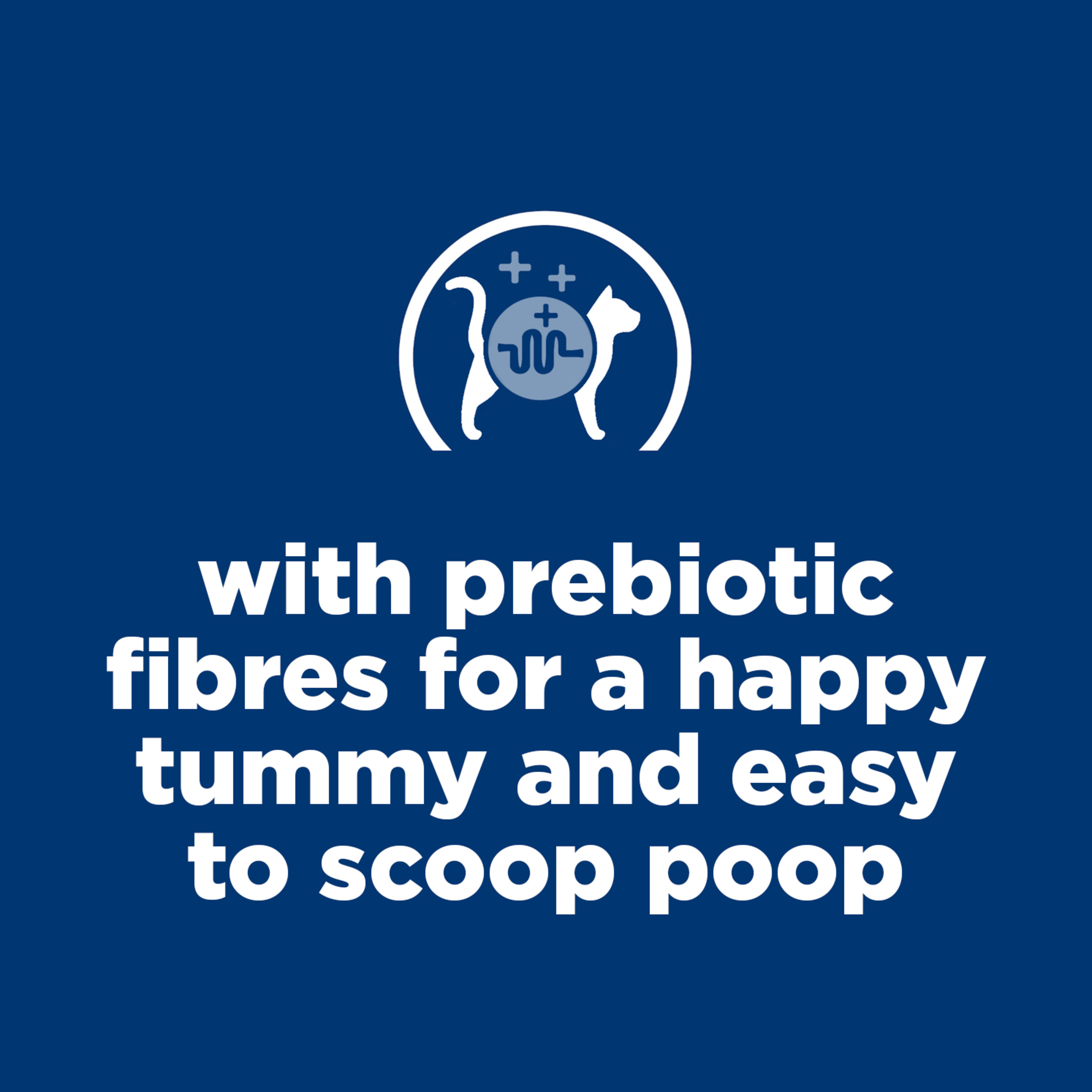 Prebiotic fibres for a happy tummy and easy to scoop poop, Hill's Science Diet graphic