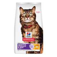 Hill's Science Diet Adult Sensitive Stomach and Skin dry cat food bag, front of pack