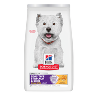 Hill's Science Diet Adult Sensitive Stomach and Skin Small Bites dry dog food bag, front of pack