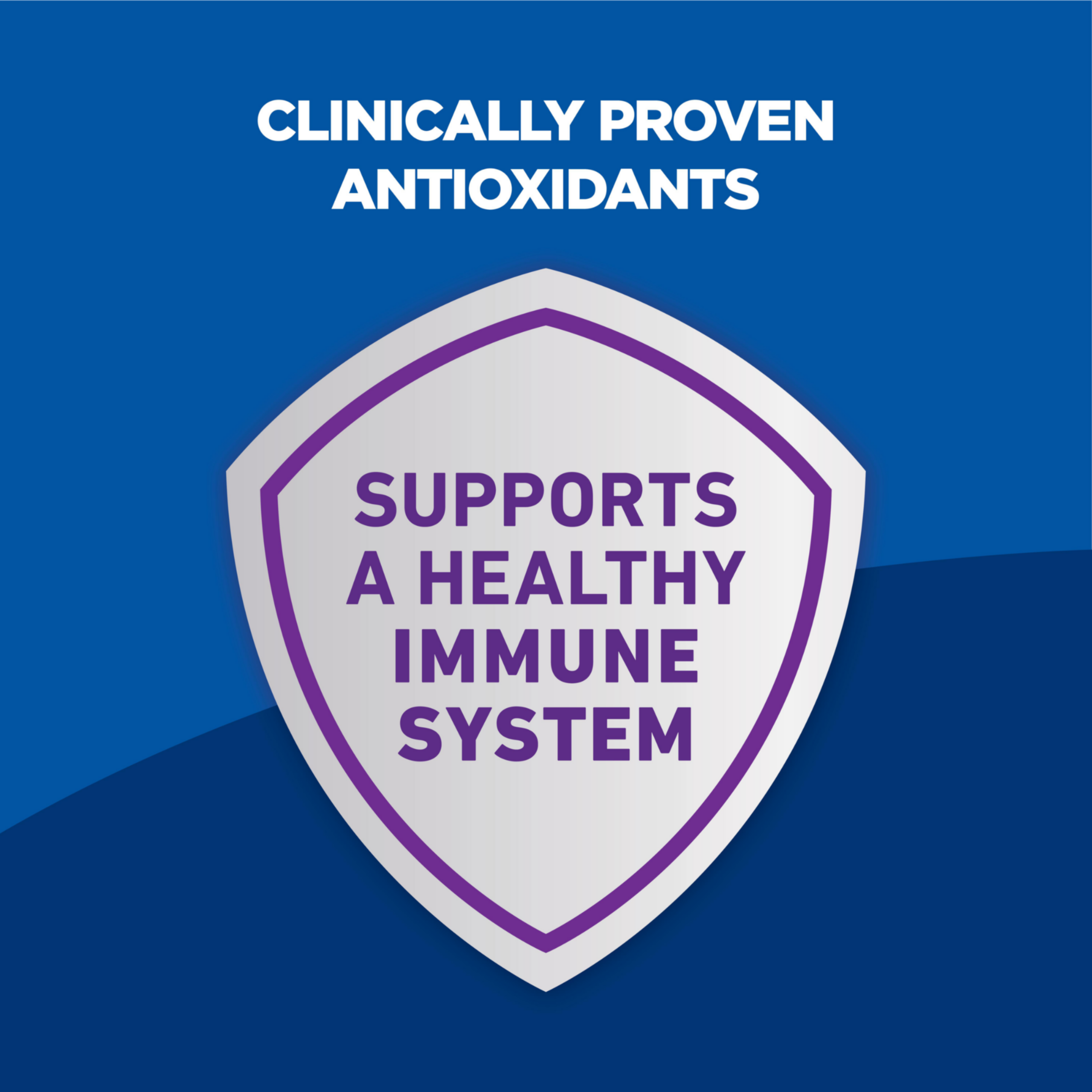 Clinically proven antioxidants shield graphic: supports a healthy immune system