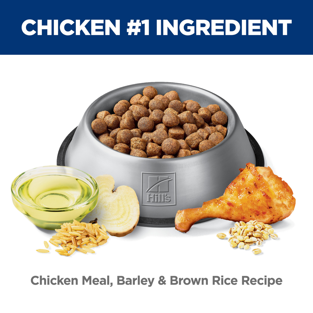 Chicken is the number one ingredient: bowl of Hill's Healthy Mobility Large Breed dog kibble