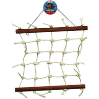 Cheeky Bird Natural Rope Lattice, a knotted rope climbing net between two timber dowels