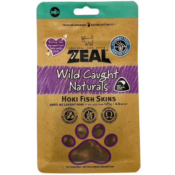 Zeal Free Range Naturals Hoki Fish Skins Pet Treats 125g | PeekAPaw Pet Supplies