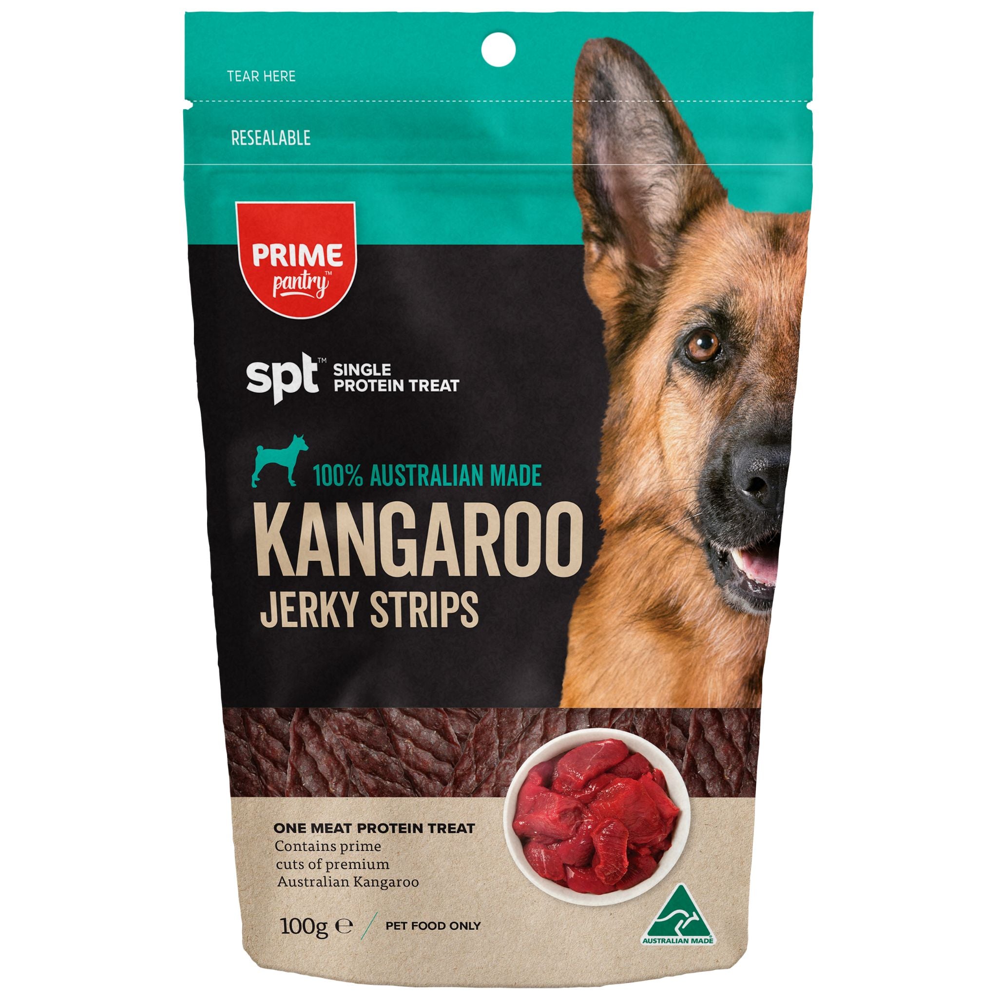 Prime100 SPT Dog Treats Kangaroo Jerky Strips -100g