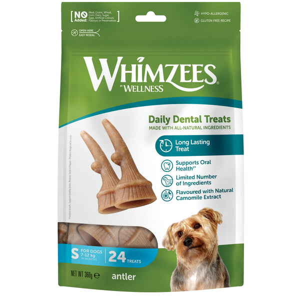 Whimzees Dental Dog Treats Occupy Antlers - Small 24 | PeekAPaw Pet Supplies