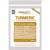 BetaVet Turmeric + Red Marine Minerals 200g pouch, joint and gastric conditioner label
