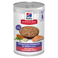 Hill's Science Diet Puppy Sensitive Stomach and Skin Salmon and Vegetable Stew can, front of can