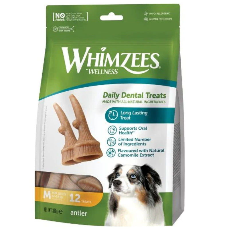 Whimzees Dental Dog Treats Occupy Antlers Medium 12 | PeekAPaw Pet Supplies