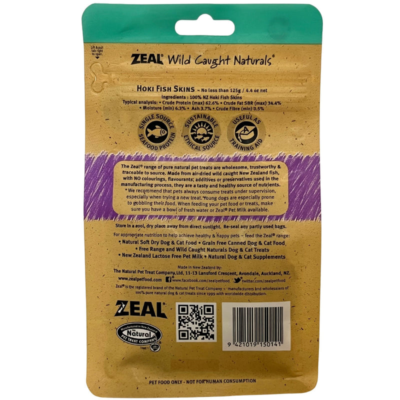 Zeal Free Range Naturals Hoki Fish Skins Pet Treats 125g | PeekAPaw Pet Supplies