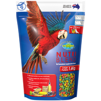Vetafarm Nutriblend large pellets complete parrot diet, 1.6kg bag with macaw artwork