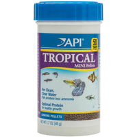 API Tropical Mini Pellets sinking fish food, 48g tub front label