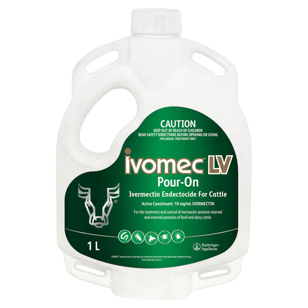 Ivomec LV Pour-On for Cattle 1 L pack, front label