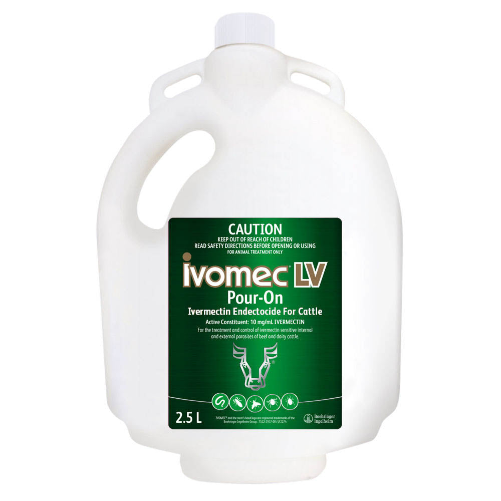 Ivomec LV Pour-On for Cattle 2.5 L pack, front of label