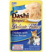 Inaba Dashi Delights Delicate Flakes Chicken with Tuna Recipe, front of the 40g pouch