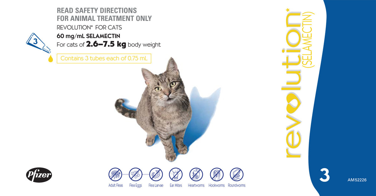 Revolution Spot-On for Cats 2.6-7.5kg blue pack, 3 tube carton