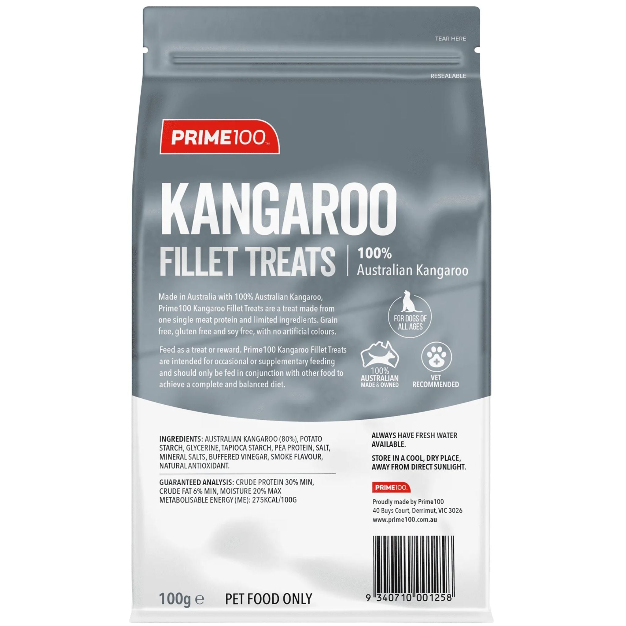 Prime100 Kangaroo Fillets Dog Treats