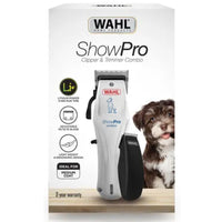 Wahl ShowPro Clipper and Trimmer Combo retail box showing the white clipper and a dog on the front